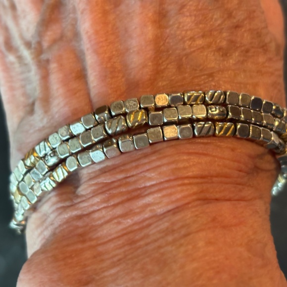 Brighton Silver Gold Tone Three Strand Cube Bracelet - Picture 4 of 9